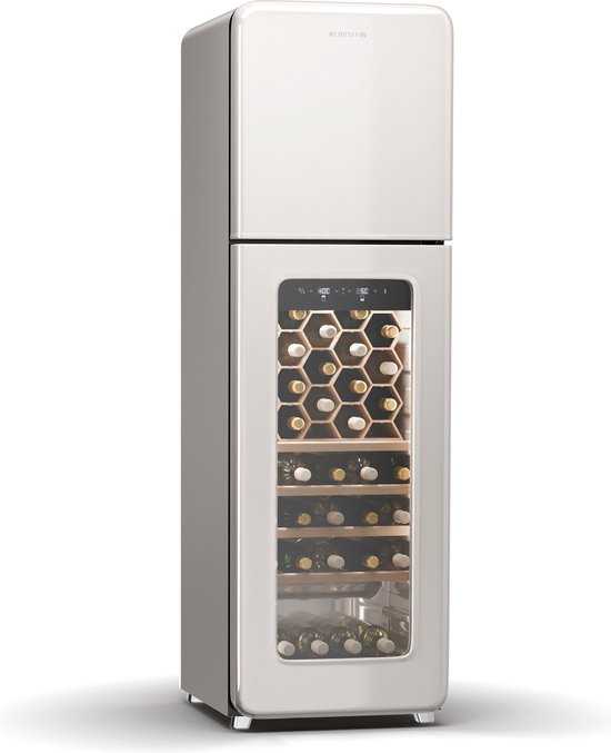 Klarstein Shirley Wijnkoeler + Vriezer - 2-In-1 Apparaat - Vintage - 2 Koelzones - 60 Flessen - Zilver