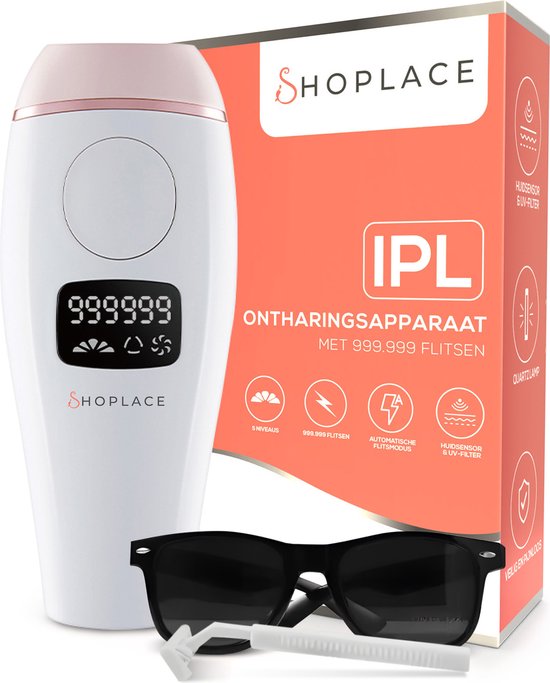 Shoplace IPL Laser Ontharingsapparaat – 999.999 Flitsen – IPL Lichtontharing – Laser Ontharingsapparaat – Inclusief beschermbril en scheermes – Moederdag cadeautje