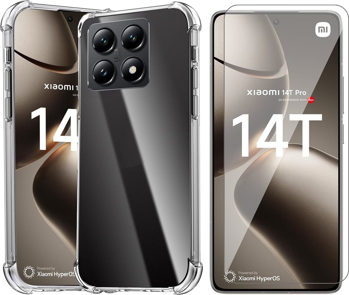Hoesje geschikt voor Xiaomi 14T / 14T Pro - Screenprotector Glas - Shockproof Transparant