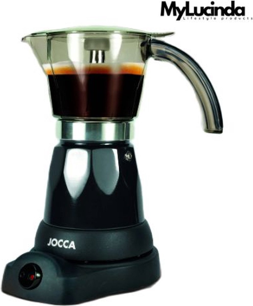 Mylucinda® - Elektrisch Inductie Koffiezetapparaat – Authentieke Italiaanse Espresso voor 6 Kopjes - Compact en Draagbaar - 360° Draaibare Basis - Cool Touch Handvat - 480W - Zwart