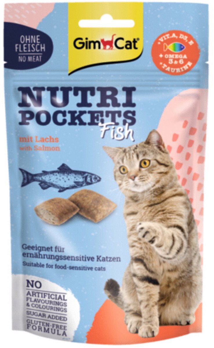 Gimcat Nutri Pockets 60 g - Kattensnack - Zalm