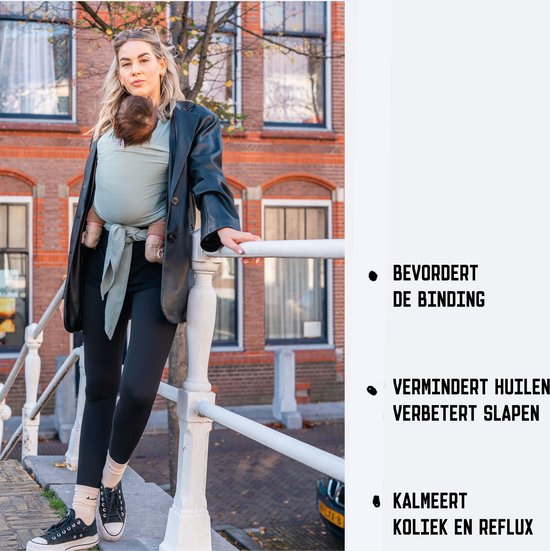 ByKay Stretchy Deluxe - rekbare draagdoek newborn - ergonomisch - tot 18kg - 100% biologisch katoen - Minty Grey - maat M