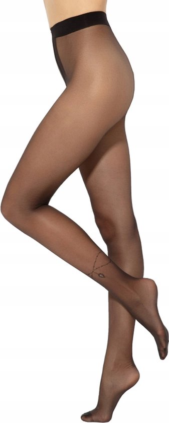Zwarte panty met decoratief enkelmotiefje.