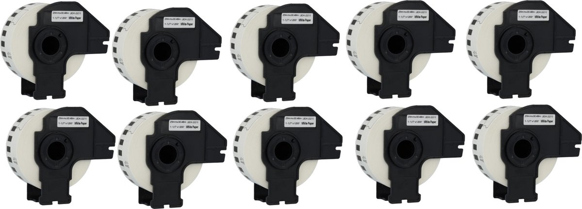 Label Tape Geschikt voor Brother DK-22210 | 29 mm x 30,48 m | Zwart op wit - 10 stuks - Geschikt voor: QL-500 QL-550 QL-560 QL-570 QL-580N QL-650TD QL-1050N QL-1060N QL-700 QL-710W QL-720NW QL-800 QL-810W QL-820NW TD-2130N QL-600 QL-1100 QL-1110