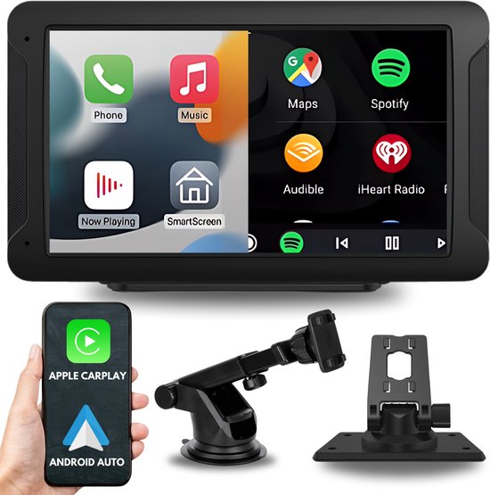 DELLA Carplay scherm - 7 inch - Apple Carplay & Android Auto (Draadloos) - Navigatiesysteem auto - Touchscreen - Extra bevestigingsmateriaal - Zwart & Pro versie