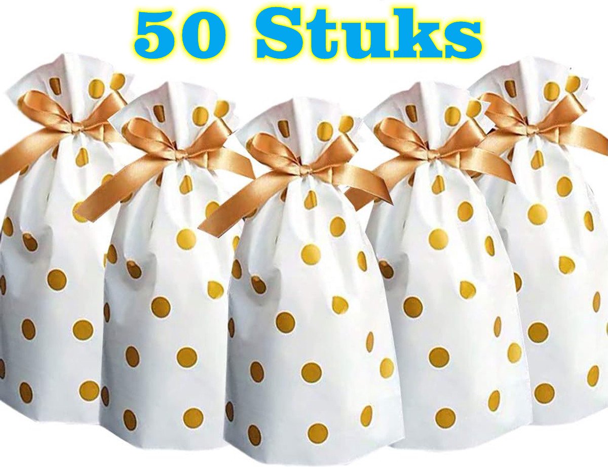 LIXIN Leuk Kado Zakjes - 50 Stuks - Gold Dots - 15x6x23cm - Cadeauzakjes - Cadeautasje - Papieren zakjes - Inpakzakjes - Bruiloft - Festival - Candy - Colorful Gift Bags