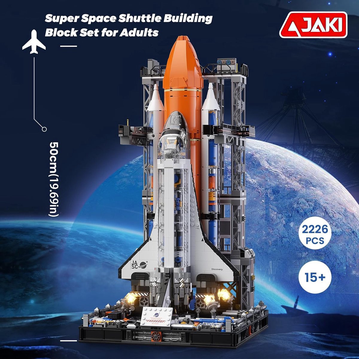 Jaki - LIMITED icons edition City Ruimtevaart raket | Artemis Space Wars Expert | Classic Creator STEM ideas speelgoed | Compatibel met lego mega bloks | Technic nasa ruimte shuttle bouwpakket voor volwassen & kinderen | 2226 bouwstenen — afbeelding 2
