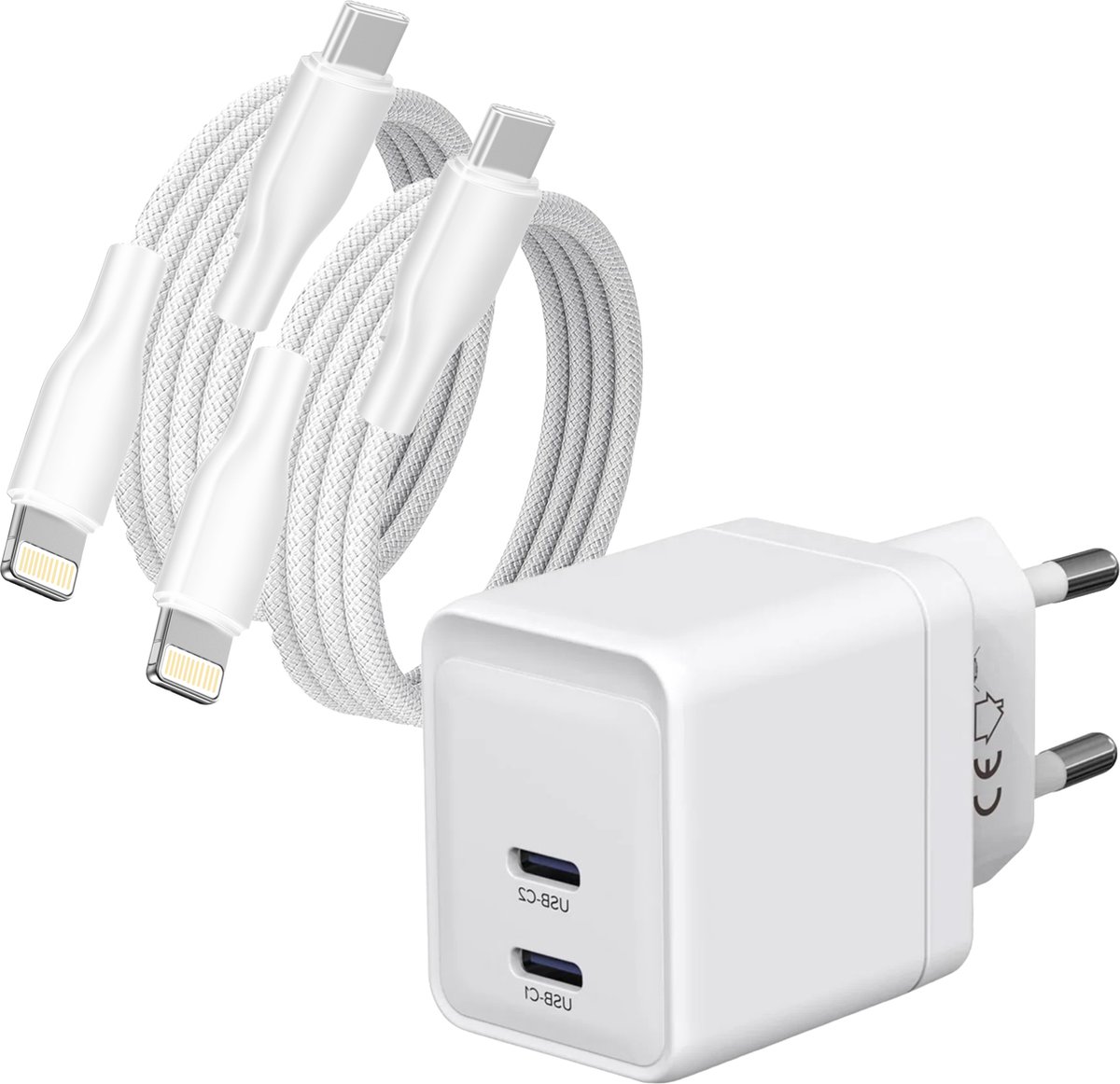 Dual Power Adapter USB C - Geschikt voor iPhone - Oplader Kabel met 1 Meter Lange USB C Kabels - Snellader