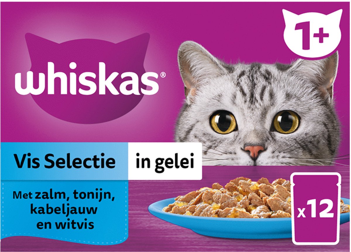 Whiskas 1+ Vis Selectie in Gelei Maaltijdzakjes Multipack - 12 x 85 gr