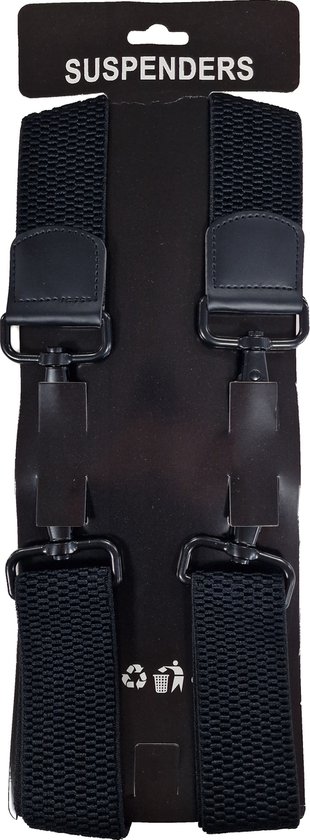 Bretelles | Couleur : noir | Bretelles Hommes Adultes | Clips solides | Clips solides | Pinces larges | essence 4 clips | Une taille unique pour tous