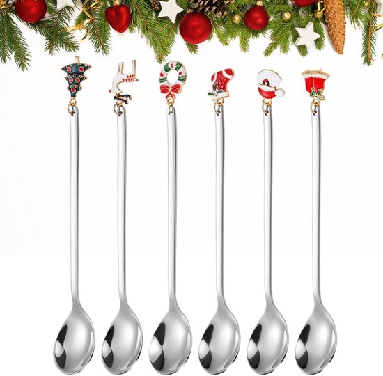 Inovra ® Set de 6 cuillères de Noël nostalgiques avec cintre festif pour table décorative
