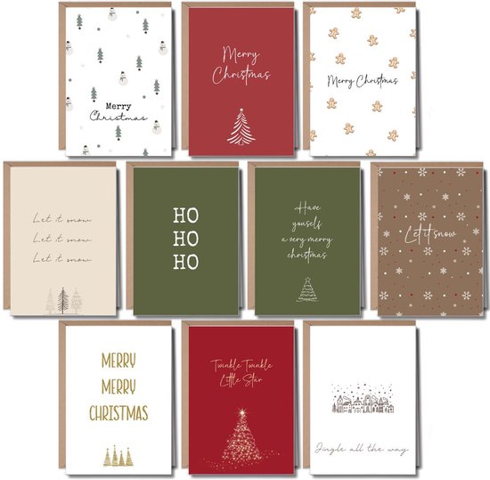 24 stuks kerstkaartenset, kleine kerstkaarten met envelop, 7 x 7 cm