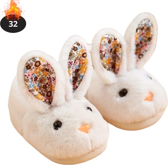 Pantoufles femmes chauds Bovista - Slippers - Tongs - Femme - Homme - Peluche - Taille 32 - Wit