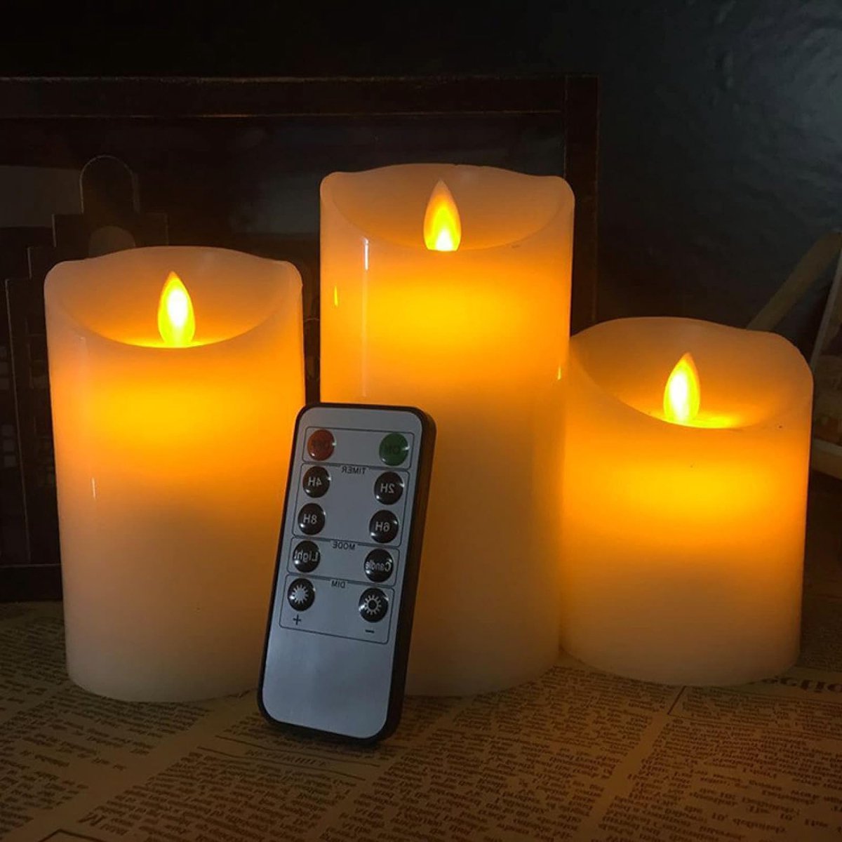 oCreon 3x LED Kaarsen zonder Vlam - Pillar Kaarsen met Afstandsbediening & Timer - 7 -5cm-15cm