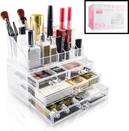 Makeup organizer L | Doorzichtig | 4 lades | Afmeting: 24 x 15 x 18.5 cm