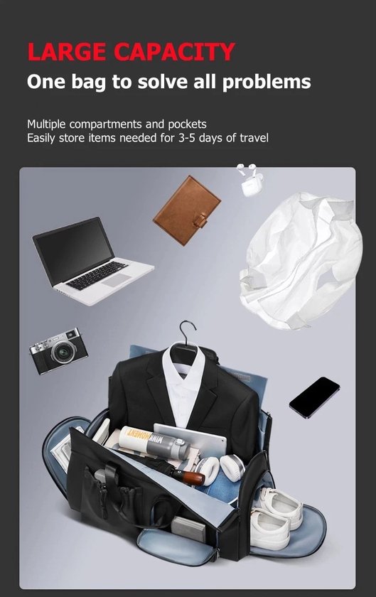 Sac de voyage étanche Botec de haute qualité - sac de sport - sac à dos étanche - avec compartiments séparateurs - en polyester résistant - capacité jusqu'à 55 L