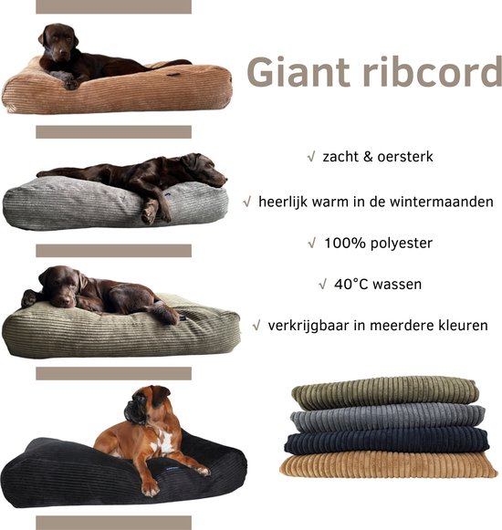 Dog's Companion - Couvre-lit pour chien velours côtelé géant olive - XL - 140x95cm