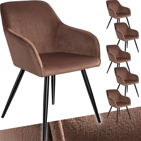 tectake - 6x Chaise Marilyn aspect velours marron / noir SKU: 404044