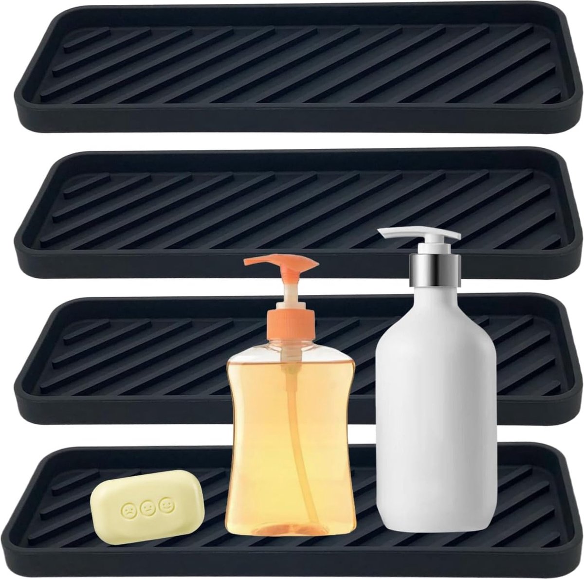 Goedkoopste Inovra ® Set van 4 Siliconen Organisatoren voor Wastafel en Keuken, Multifunctionele Opbergmatten, Zwart