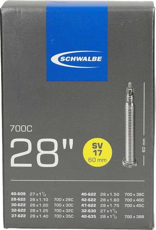 Doos met Schwalbe 28 inch fietsband, SV 17, 60mm ventiel.