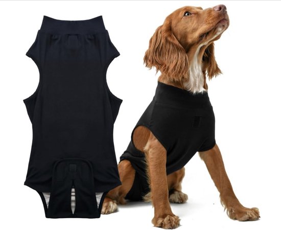 Honden Romper voor na de operatie Zwart Maat L Ruglengte 65cm Gewicht hond 30KG -Beschermt na operatie of ter ondersteuning bij huidziekten, incontinentie of loopsheid - Comfortabele Pasvorm - Ademende Stof