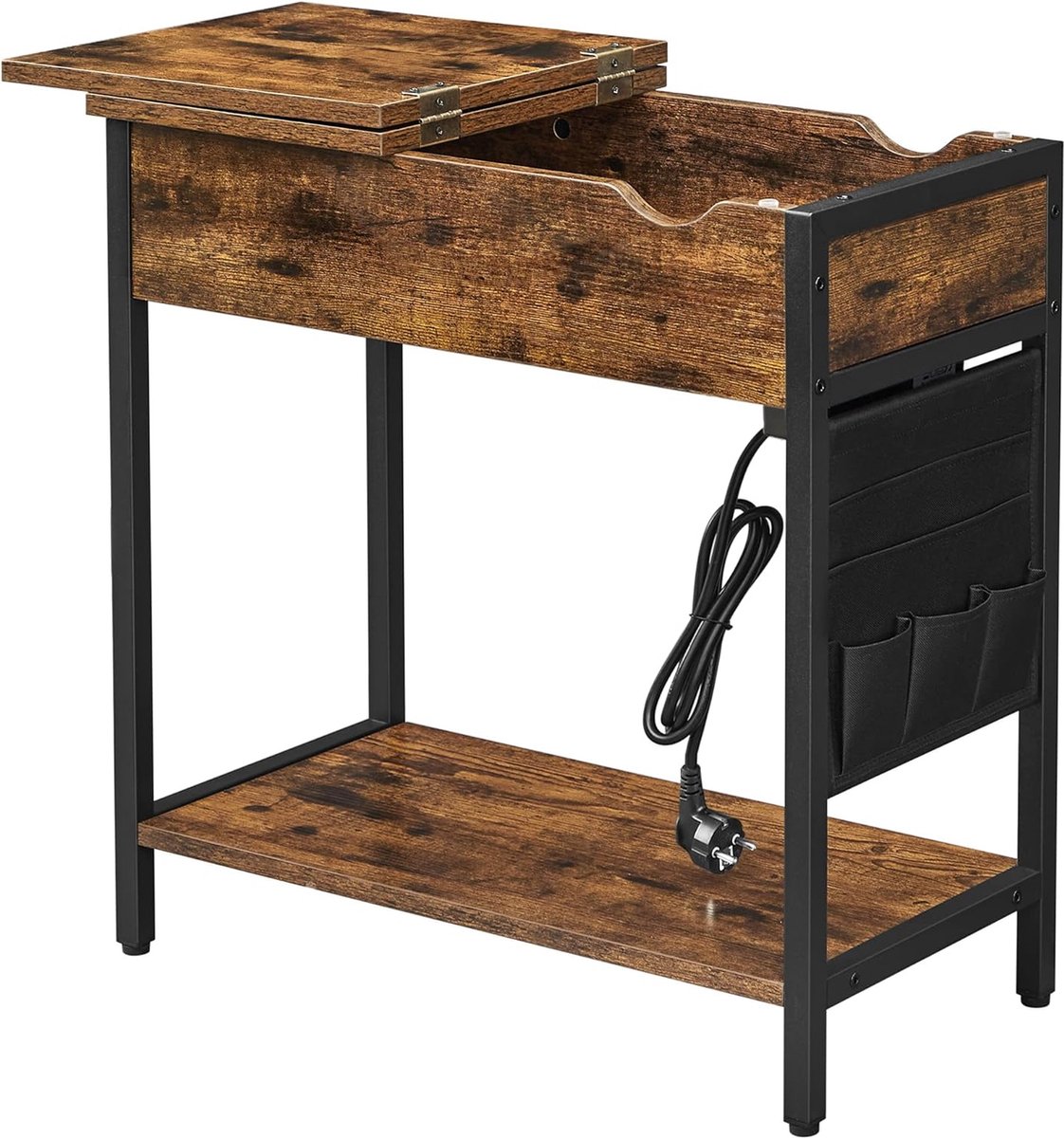 Hoppa! Bijzettafel | nachtkastje | vintage bruin-zwart | 31,5 x 60 x 60 cm (B x D x H)