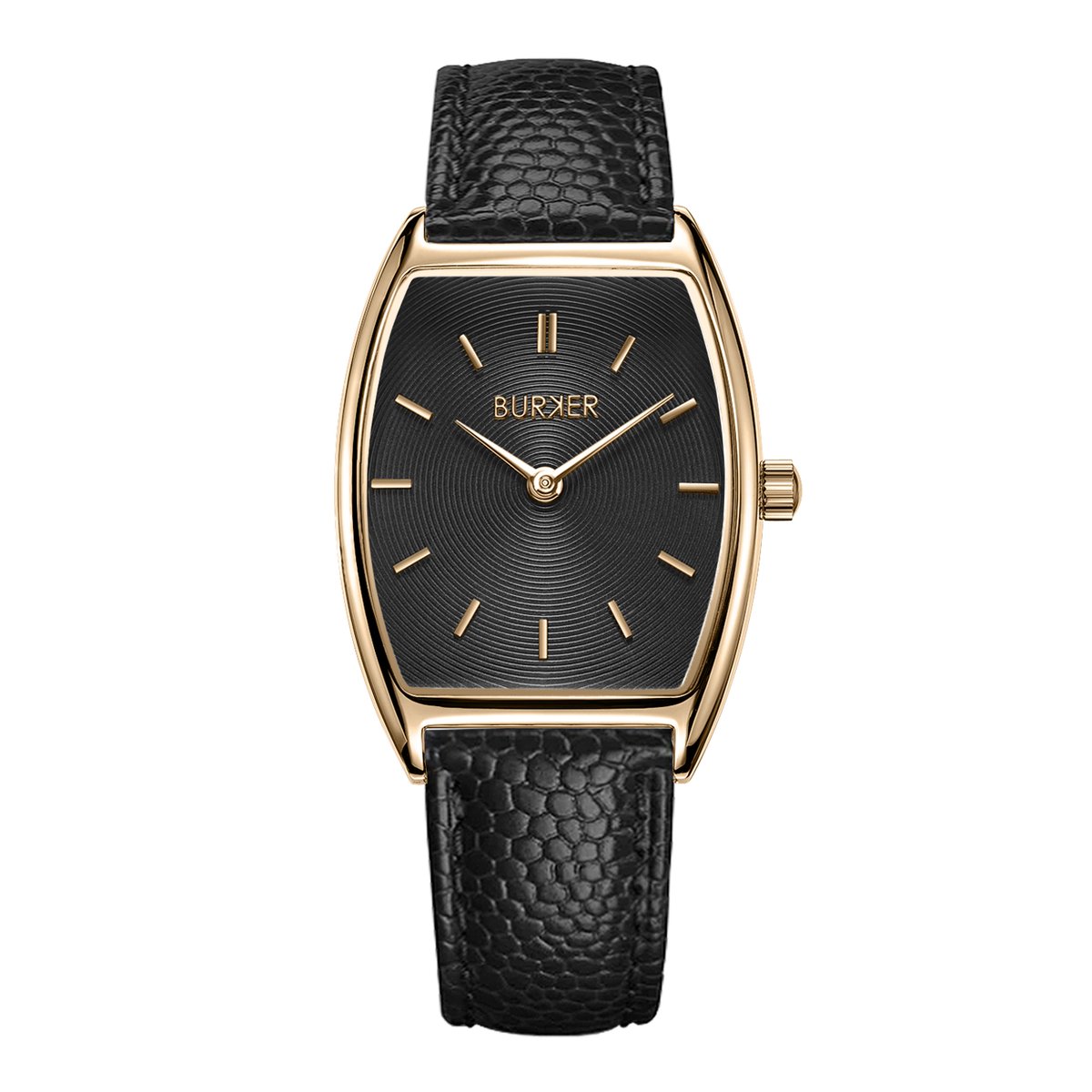 BURKER Grace Horloge Dames - Ovaal - Goud Zwart - Zwart - Leren Band - 25 mm