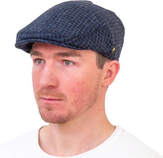 Hatman of Ireland The Dubliner 100% Pure New Wool Navy geruit Maat Small (56/57cm)