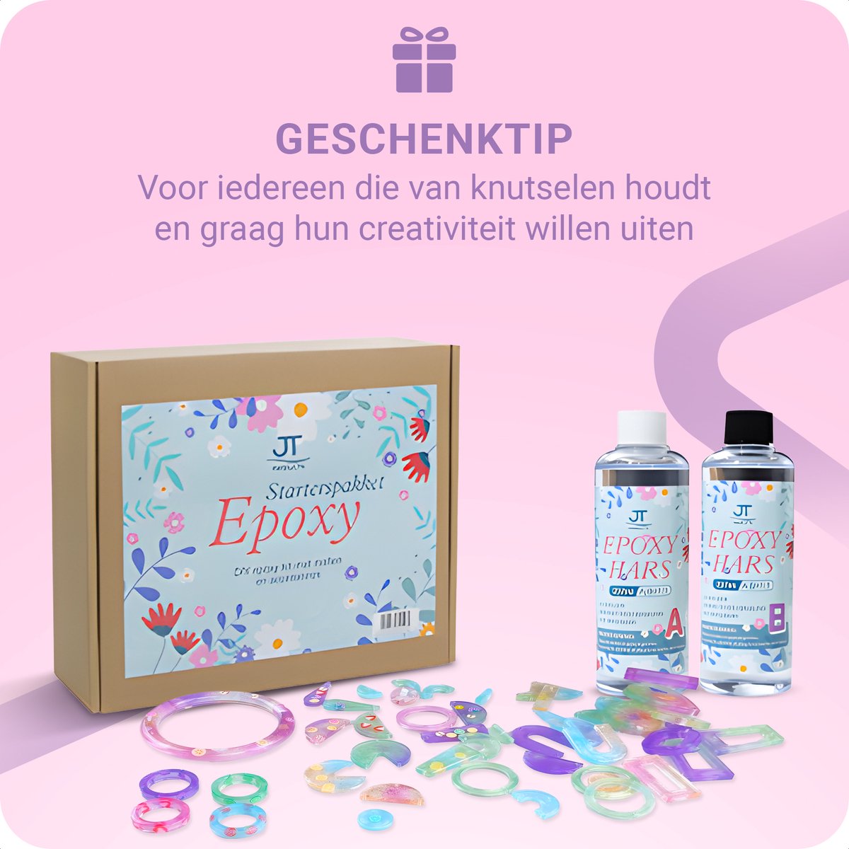 JT Products Epoxy Starterspakket - Zelf Sieraden Maken - Giethars - Epoxy Starterskit - Sieraden, Ketting, Oorbellen, Armband, Ring, Sleutelhanger - Epoxy Resin - Epoxy Hars - Sieraden Maken Set - Sinterklaas Cadeau — cadeau in Hobby - foto 4