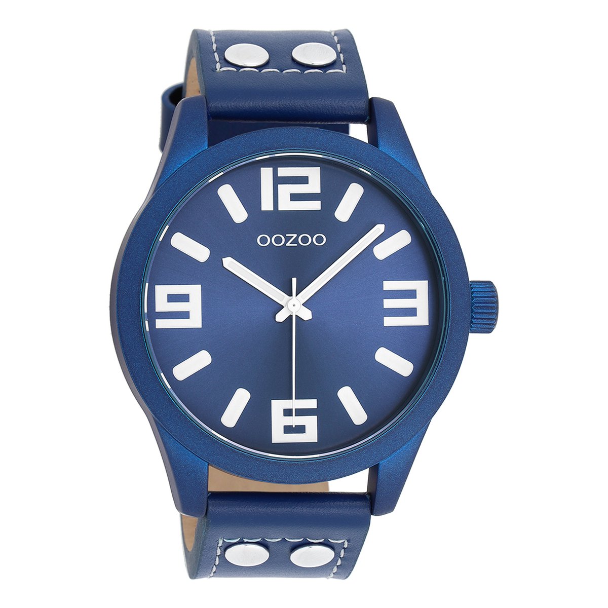 OOZOO Timepieces - Donker blauw horloge met donker blauwe leren band - C1092