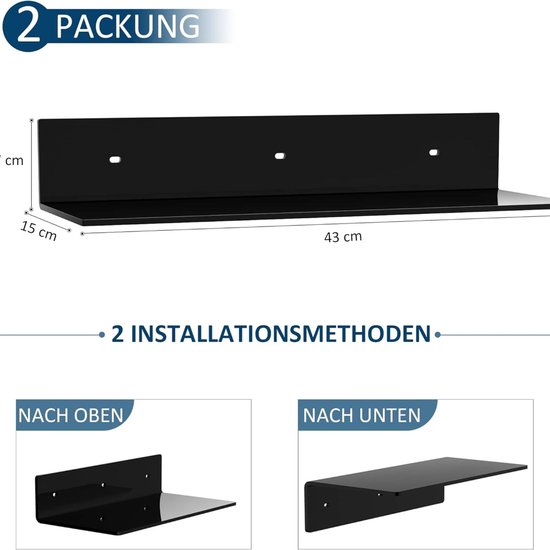 OAPRIRE Witte zwevende wandplanken set van 2 - eenvoudig uitbreiden wandruimte - Acryl kleine plank voor slaapkamer, badkamer, keuken, woonkamer, kantoor, speelkamer met kabelclips