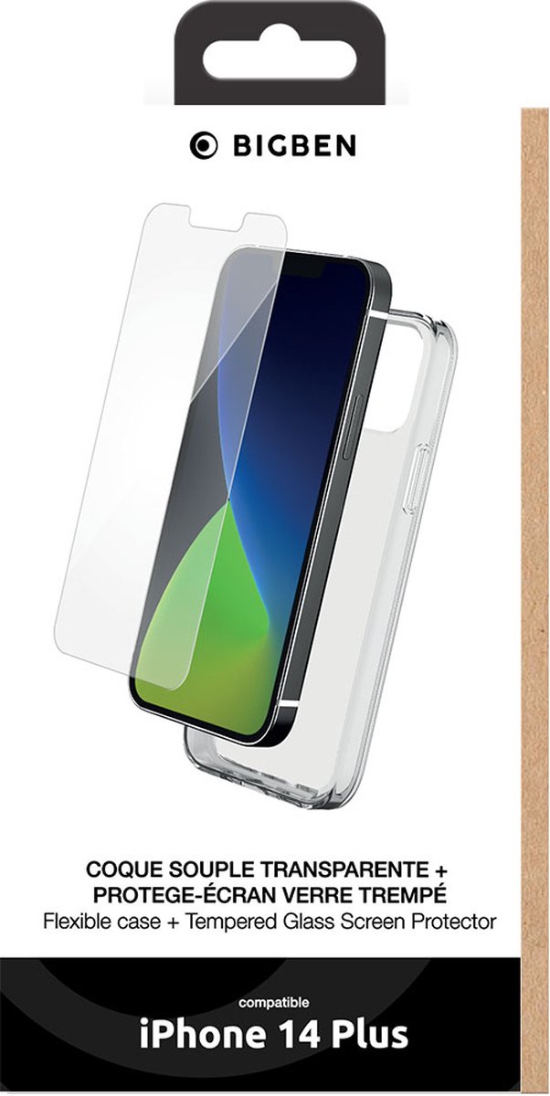Bigben Connected, Hoesje Geschikt voor Apple iPhone 13 Plus in TPU en gehard glas screenprotector, Transparant