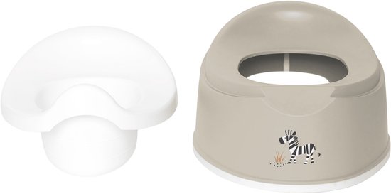 Beige potje met witte zitting en een zebra-afbeelding.