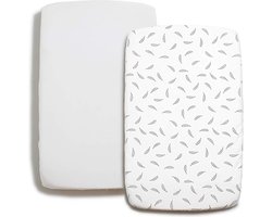 2-delige Beddengoed Set 60x120 - Hoeslakens 100% Katoen voor Peuterbedden en Kinderbedden met Spijlen (Wit + Wit met Veren)