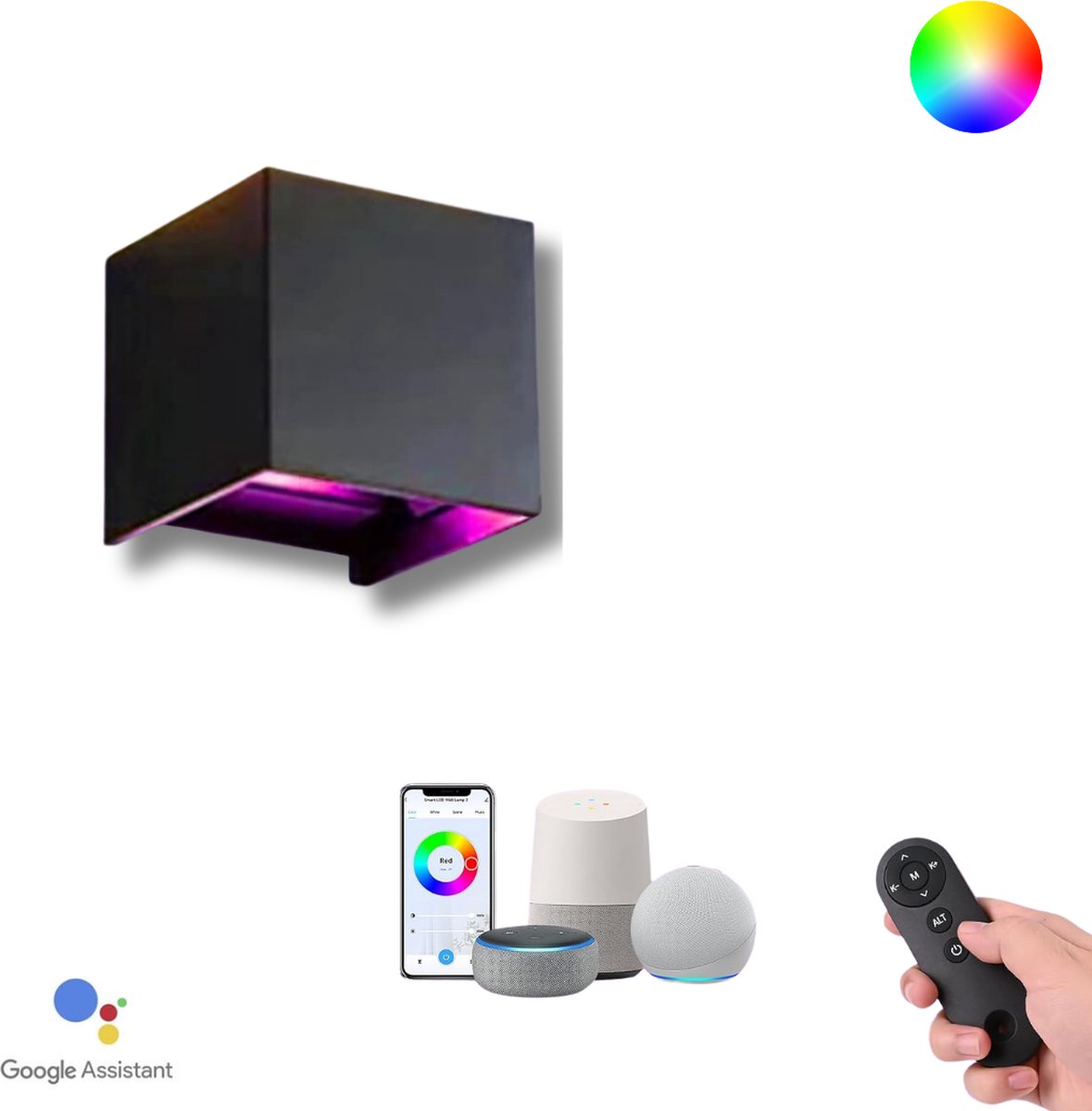 Lichtendirect – RGB - Wandlamp – Binnen & buiten - Wandlamp Zwart – Waterbestendig - Afstandsbediening & App