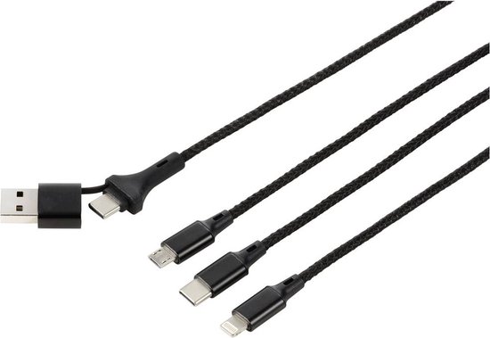 Câble de chargement USB Renkforce USB 2.0, fiche USB-A, fiche USB-C, fiche USB-micro-B, fiche Apple Lightning, fiche USB-C