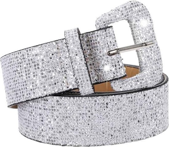 Foto: Riemen riem met pingesp riem met glitterpailletten leren riem met strass magere riem met glitter voor dames riem met studs geschikt voor jurken jeansbroeken zilver