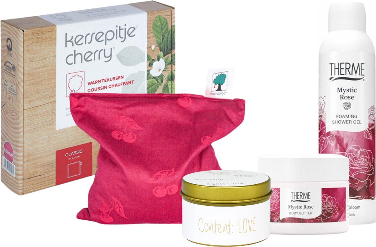 Goedkoopste Therme Mystic Rose & Kersepitje Warmtekussen - Therme Foaming Showergel Mystic Rose - Therme Body Butter Mystic Rose - Kersepitje Warmtekussen