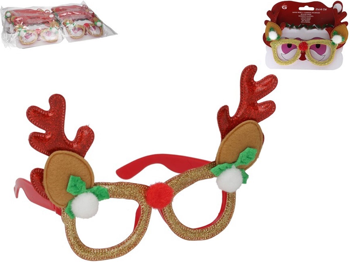 Vrolijke Kerst Rendier bril met rode neus - Kerst accessoires