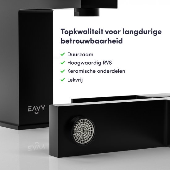 Robinet pour lavabo EAVY - Lavabo - Robinet - Salle de bain - Zwart - Tuyaux de raccordement inclus