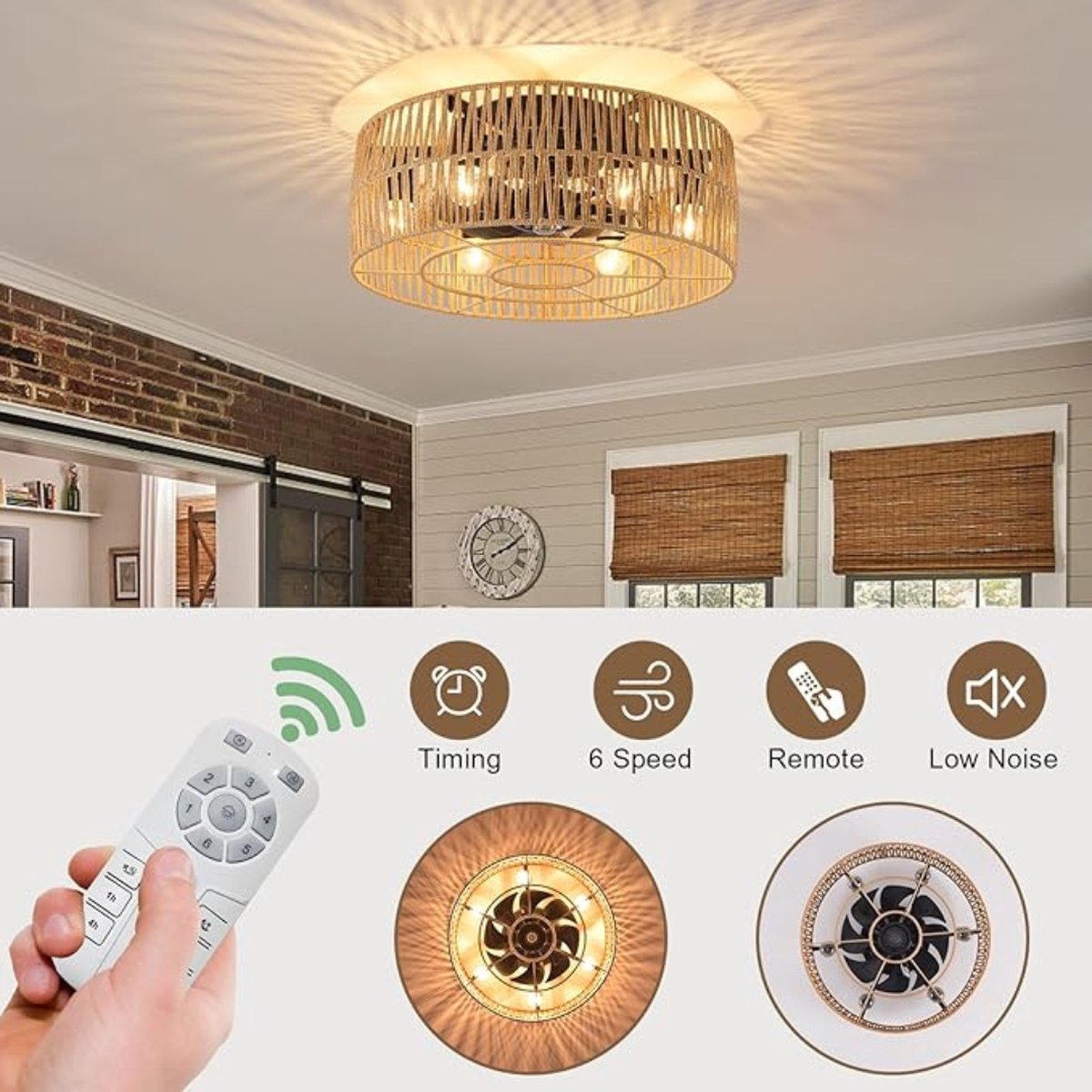Equivera Plafonniere met Ventilator - Plafondventilator - Plafondventilator Afstandsbediening - Plafondventilator Slaapkamer - Plafond Ventilator met Verlichting - Plafondlamp - Plafonniere - Ideaal voor in uw slaapkamer! thumbnail 4