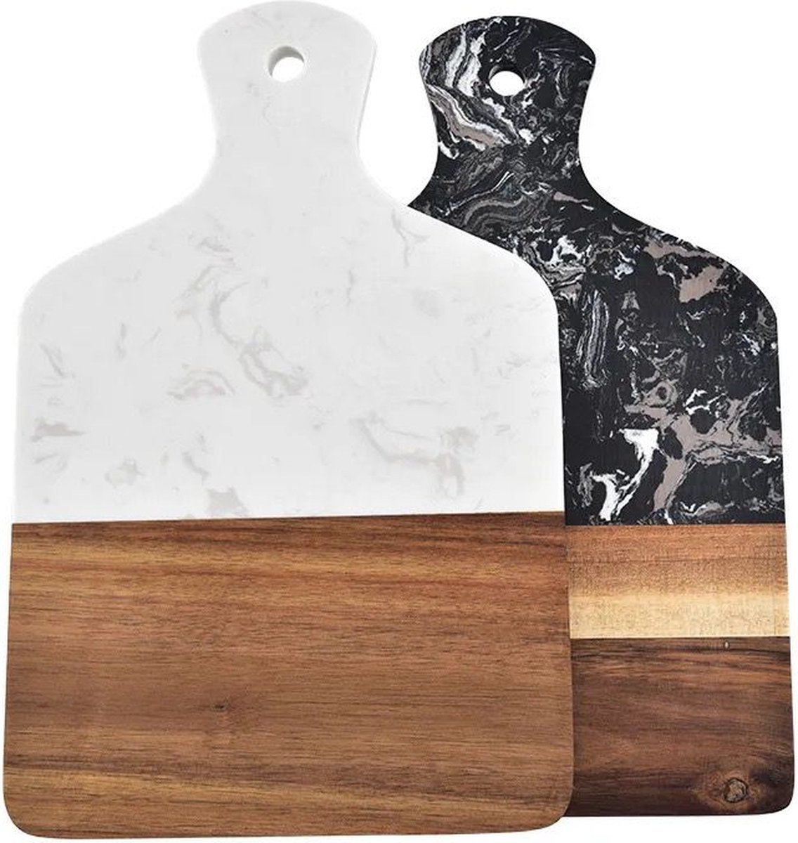 Nina's Giftshop Borrelplank - Acacia Hout en Marmer - Tapasplank - Snijplanken - Kerstcadeau - Kerst - Kaasplankje - Cadeau voor Vrouw - Cadeau voor Man - Borrelplank Hout - Serveerplank - Valentijn Cadeautje - Keuken - Keukenaccessoires - Wit