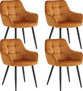 Bol.com Colenis® - Oriana Eetkamerstoel - Set Van 4 - Honey - Adoré Velvet - Industrieel - Met armleuning - Stoel aanbieding