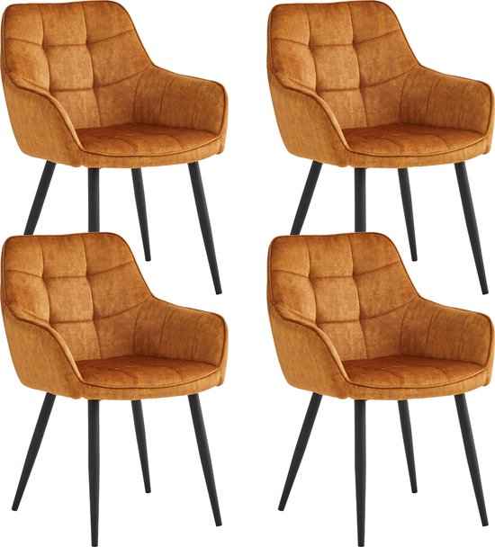 Colenis® - Chaise de salle à manger Oriana - Lot de 4 - Jaune ocre - Velours Adoré - Industriel - Avec accoudoir