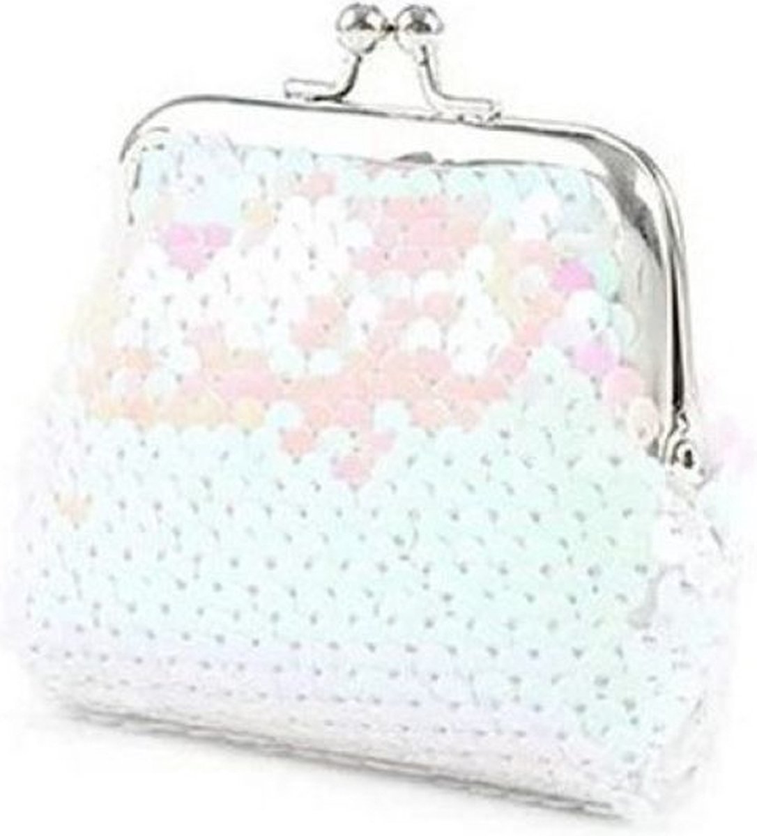 Knipbeursje - wit - portemonnee - Retro - beurs - knip - kleingeld - pailletten - 9x9cm