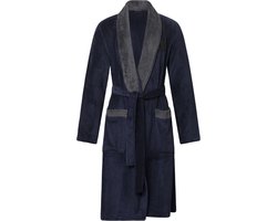 Gentlemen - heren badjas - coral fleece - navy/grijs - L/XL