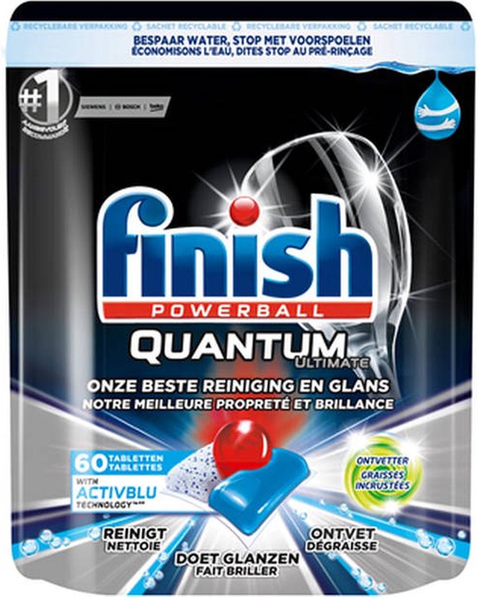 Goedkoopste Finish Vaatwastabletten Quantum Ultimate Powerball - 12x60 Stuks - Voordeelverpakking