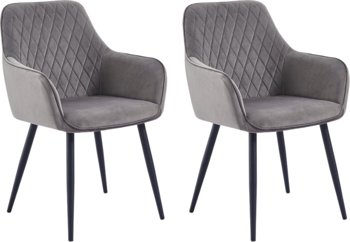 Colenis Beverly Eetkamerstoel - Set Van 2 - Grijs - Fluweel - Velvet - Industrieel - Met armleuning