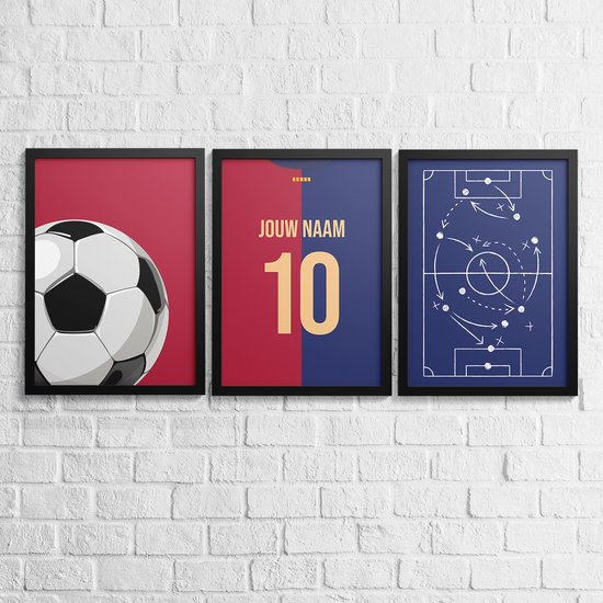 Set d'affiches de Voetbal 3-Liège Barcelona - Collection Close up - Posters personnalisées avec votre nom et votre numéro - 30 x 40 cm