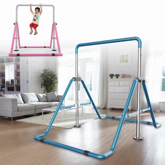 Rekstok voor Kinderen - Duikelrek voor Thuis - Turnen - Gymnastiek - Opvouwbaar - Binnen en Buiten - In Hoogte Verstelbaar - Jongens en meisjes - Roze